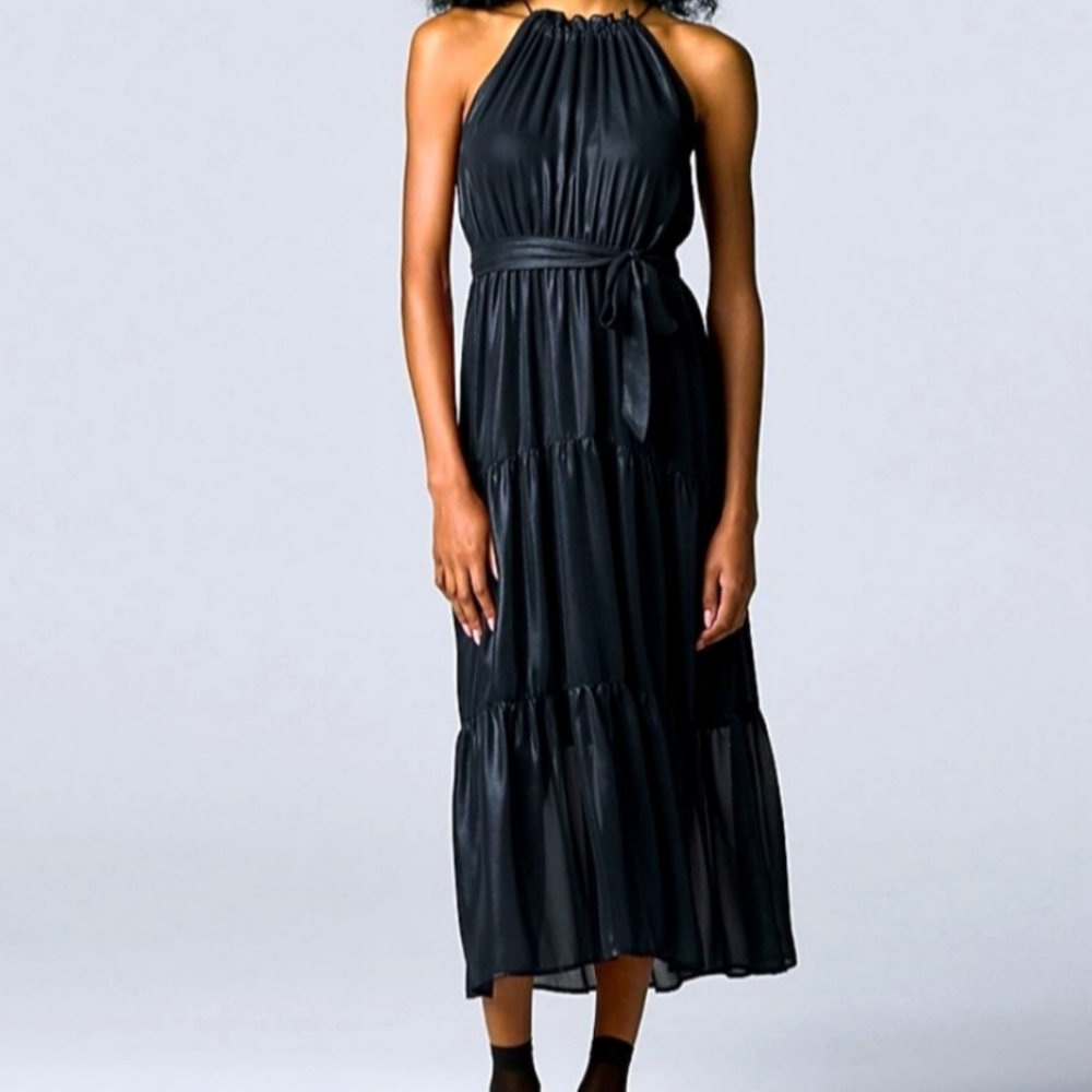 Black Halter Tiered Dress - Picture 1 of 4